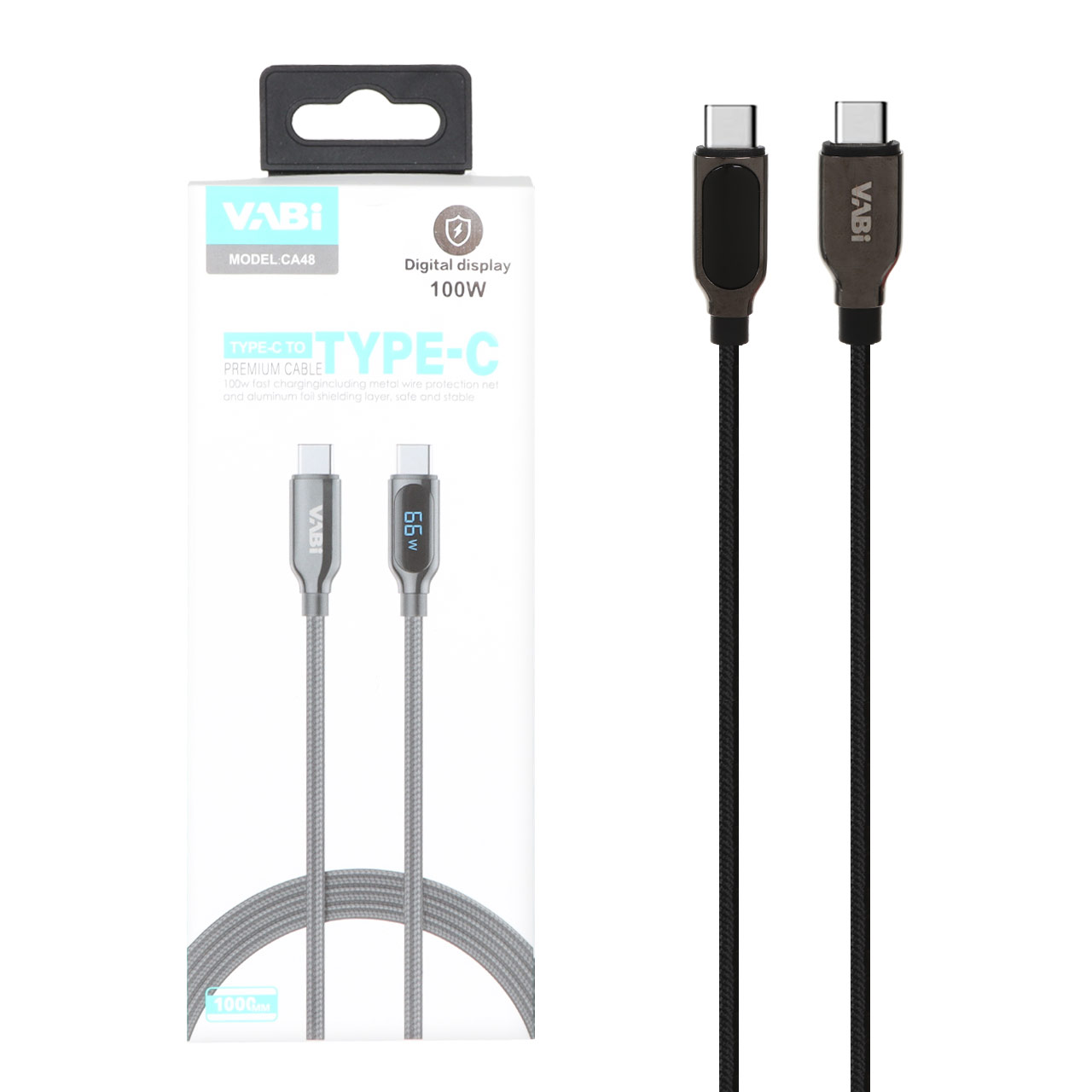 کابل شارژ فست VABI Type-C To Type-C مدل CA48 100W - مشکی (به همراه نمایشگر دیجیتال )